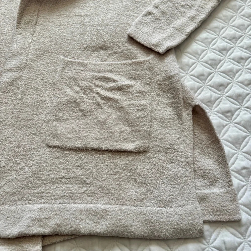 Barefoot Dreams CozyChic Lite Knit Hooded Cardigan with Pockets Stone Size XS/S
